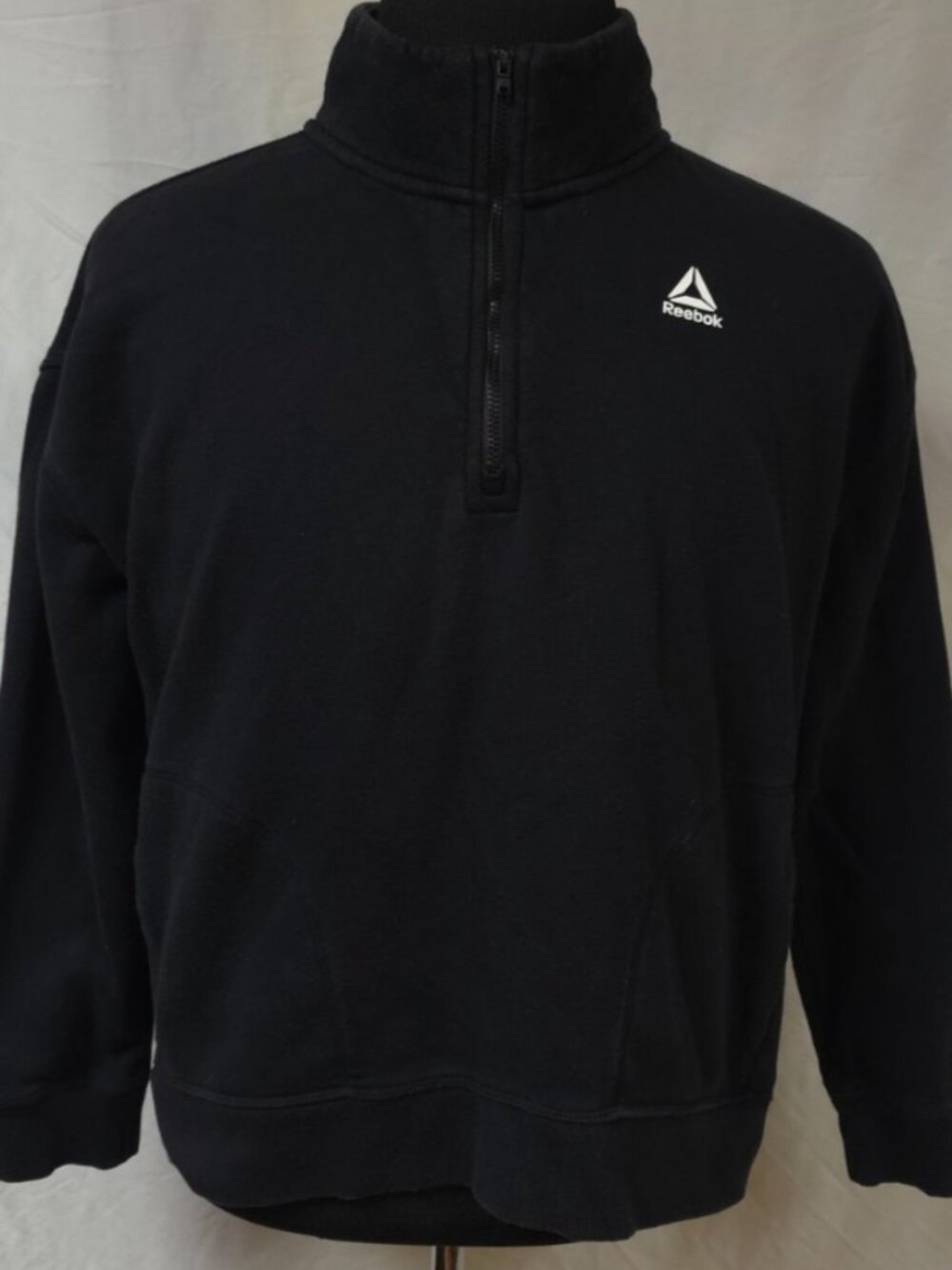 Reebok Girls JR's XL Black Fleece Quarter Zip Logo Pockets Pullover Sweatshirt